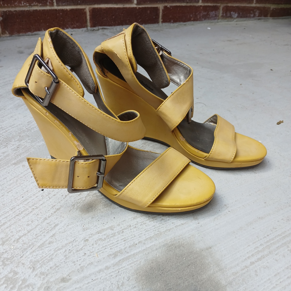 Michael Antonio Mustard Yellow Wedge Sandals